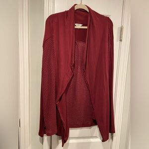 Lucky Lotus Size XL Burgundy Open Front Cardigan Sweater Waffle Knit Draped